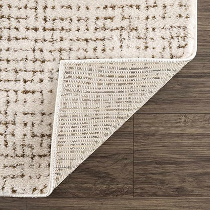Hauteloom Keita Contemporary Mosaic Area Rug - High Pile Fluffy Soft Shag Carpet for Living Room, Bedroom - Cream, Brown - 6'7" x 9' (6x9)