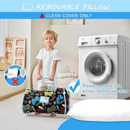 Toddler Nap Mat with Pillow and Blanket, Extra Large Rolled Napping Mats,Slumber Bags for Boys Girls,Kids Sleeping Bag for Daycare, Preschool Travel Camping