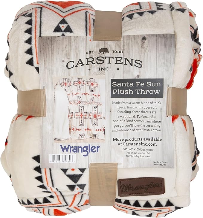 CARSTENS, INC. Wrangler Ultra Premium Super Soft Plush Sherpa Fleece Oversized Throw Blanket 54" x 68", Santa Fe Sun
