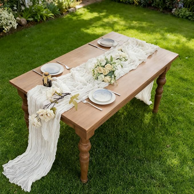 BALCONY & FALCON 2 Pack White Cheesecloth Table Runner 10FT 120 Inch Rustic & Boho Farmhouse Gauze Cheese Cloth Runners for Wedding Fall Thanksgiving Christmas Party Baby Shower Birthday Decor