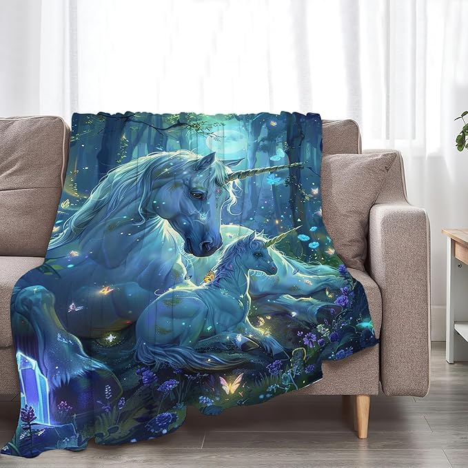 Unicorn Throw Blanket - Soft, Warm & Cozy Fleece for Couch, Sofa, Bed - 50"x40" White Horse Blanket for Girls, Women, Men, Boys