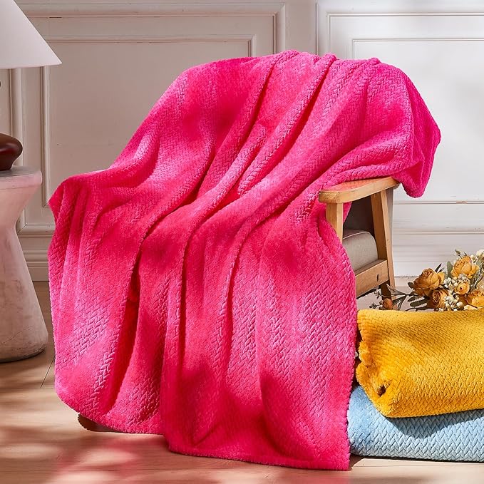 NEWCOSPLAY Super Soft Throw Blanket Dark Rose Red Premium Silky Flannel Fleece Leaves Pattern Lightweight Bed Blanket All Season Use (Dark Rose Red, Throw(50"x60"))