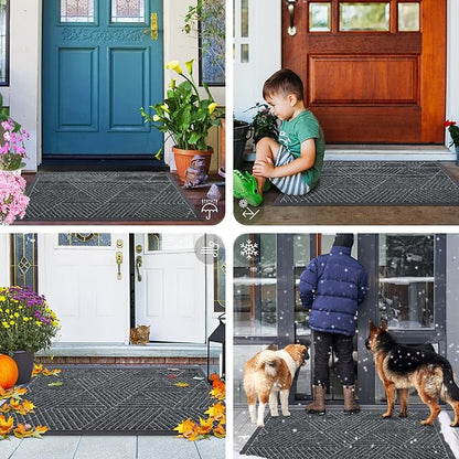 Smiry Front Door Mat Outside Entrance, Heavy Duty Sturdy Natural Rubber Doormat, Trap Dirt and Moisture, Easy Clean Low Profile Mats for Indoor Outdoor Entry, Irregular Triangle (59x24, Grey)