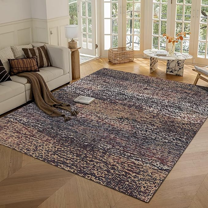 RUGSURE Washable Area Rug - 1/6 Thick - Stain & Water Resistant Non-Slip - Resistant Rug for Living Room, Bedroom, Nursery, Pet & Child Friendly, Vintage Charm Area Rugs (Rust, 5' x 7')