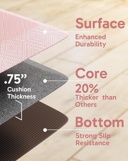 Ophanie Kitchen Mats for Floor, 3/4 Inch Thick Kitchen Rugs, 20''x32'' Anti Fatigue Standing Cushioned Mat, Waterproof,Comfort Ergonomic Mat for Office, Home, Sink, Pink Non-Slip Bottom
