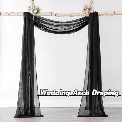 DONREN Luxury Soft Sheer Curtains Scarf for Windows - Semi Voile Window Scarf Valance,34 Inches Wide by 144 Inches Long (1 Panel,Jet Black)
