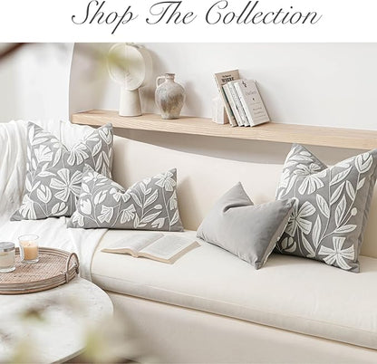 BlissBlush Grey Velvet Decorative Long Lumbar Pillow Cover 14x36, Light Gray Soft Body Pillow for Bed, Accent Lumbar Throw Pillow for Bedroom, Modern Farmhouse Textured Pillowcase