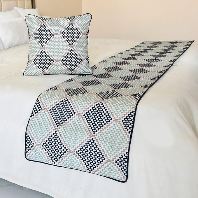 The HomeCentric King/Queen/Twin Blue Decorative Bed Runner Queen 74"x18" Bed Runner Without Pillow Cover, Embroidered Bed Scarf on Embroidered Fabric - Pointillism