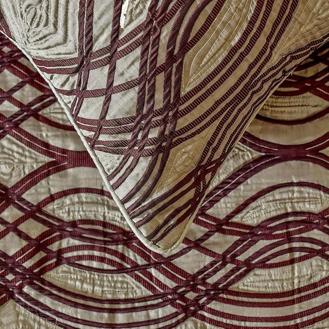 The HomeCentric King/Queen/Twin Brown Decorative Bed Runner Queen 74"x18" Bed Runner with One Pillow Cover, Quilted, Swirl Pattern Bed Scarf on Satin Fabric - Brown Swirls