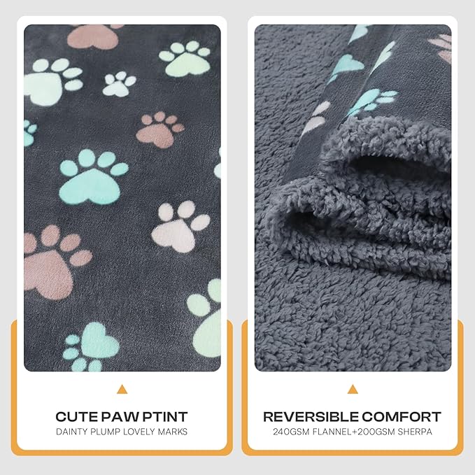 Luciphia Waterproof Pet Blankets for Couch Sofa Bed Cover Cat Liquid Pee Proof Washable Soft Fluffy Large Dog Blanket Reversible Furniture Protection Puppy Grey Paw Thicken King Size（100" x 85"）