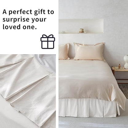 BISELINA French Linen Pleated Bed Skirt, 18" Tailored Draped Natural Linen-Cotton Blend Basic Dust Border Soft Comfort Farmhouse Bedding (18" Queen, White)