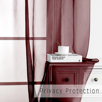 OVZME Burgundy Sheer Curtains 63 inch Length 2 Panels Set for Christmas, Elegant Light Filtering Airy Burgundy Voile Window Treatments, Each is 42W x 63L