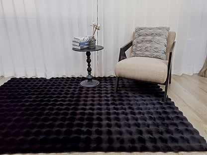 GLORY RUGS Area Rugs Bubble Soft Faux Rabbit Fur Rug 5x7 Polar Black Plush Carpet Shag Cozy Fluffy Rug Non Slip Rugs, Machine Washable Shaggy Area Rug Bedroom Living Room and Dining Room.
