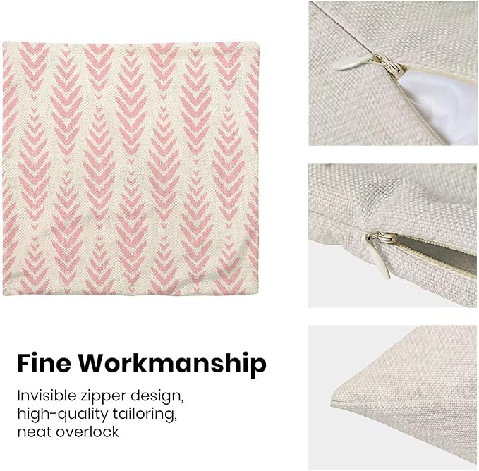 BETGINY Boho Pillow Covers 20 x 20 Inch Pack of 2, Pink Bohemian Ethnic Herringbone Pattern Decorative Throw Pillow Covers Vintage Linen Farmhouse Outdoor Pillowcase for Bedroom Home Sofa Decor