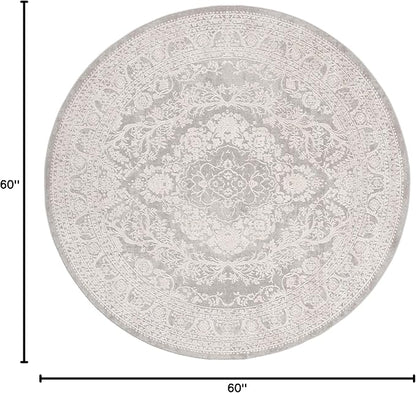 SAFAVIEH Area Rug 5' Round - Reflection Collection - Light Grey & Cream, Non-Shedding & Easy Cleaning, Ideal for Living Room, Bedroom (RFT668G)