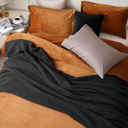 PHF Chenille Waffle Knit Blanket Twin Size- Plush Warm & Cozy 60" x 80" Ultra Soft Blanket- Chunky Fluffy Waffle Bedding for Home Decor - Charcoal Grey