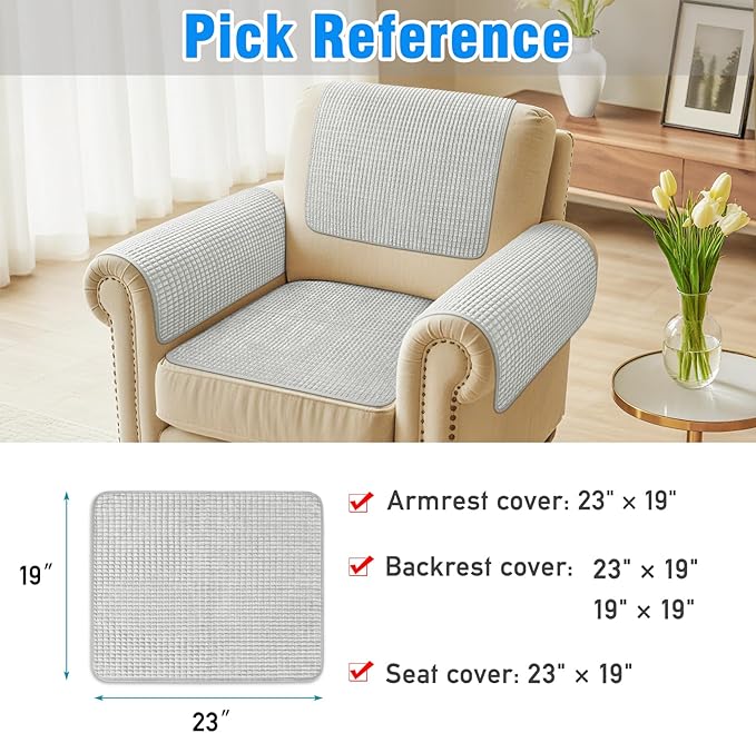 Couch Arm Covers, Sofa Arm Covers, Waterproof Armrest Cover for Sofa, Armchair, Loveseat, Headrest Cover, Non-Slip Recliner Arm Cover, Arm Chair Covers Set of 2 (Light Gray, 23"×19")