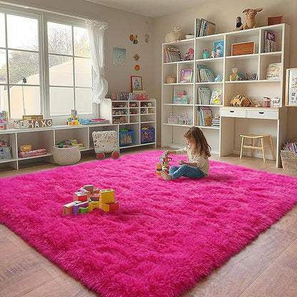 Fluffy Rugs for Living Room, Soft Shaggy for Bedrooms, Hot Pink Area Rug for Bedroom, Cozy Fuzzy Carpet for Kids, Perfect Indoor Decor for Boys and Girls 5x7 Feet