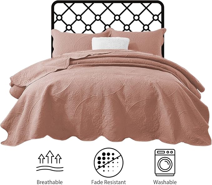 IR Imperial Rooms 8 Pack Quilt King Size Bedding (106" x 96") - Bulk Wholesale for Hotels, Guest Bedroom & Airbnbs - Lightweight Microfiber Reversible Floral Embossed Quilts Bedspreads (Peach)
