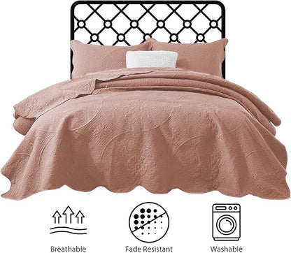 IR Imperial Rooms 8 Pack Quilt King Size Bedding (106" x 96") - Bulk Wholesale for Hotels, Guest Bedroom & Airbnbs - Lightweight Microfiber Reversible Floral Embossed Quilts Bedspreads (Peach)