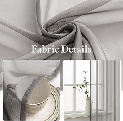 MIULEE 2 Panels Solid Color Sheer Window Curtains Elegant Window Voile Panels/Drapes/Treatment for Bedroom Living Room (54X90 Inches Grey)