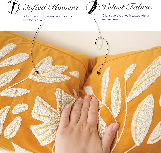 BlissBlush Fall Throw Pillow Cover 14x36 Long Body Lumbar Throw Pillow for Bed, Yellow Mustard Soft Velvet Accent Farmhouse Lumbar Throw Pillowcase for Bedroom Sofa Couch Home Décor