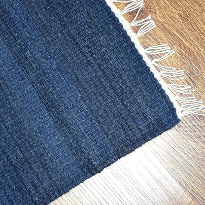 Rugsotic Carpets Hand Woven Flat Weave Kilim Wool 4'x6' Area Rug Solid Blue D00111