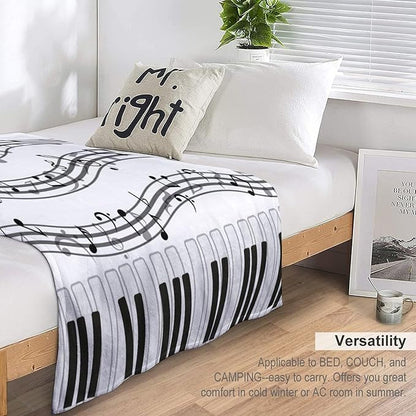 Music Blanket Black White Piano Keys Music Note Modern Abstract Art Print Soft Cozy Lightweight Throw Blanket for Women Men Bedroom Living Room Dorm Chair Sofa Travel 70x80in