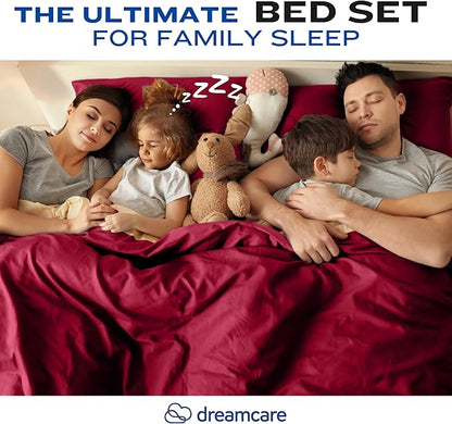 DREAMCARE Twin XL Sheet Sets - 4pc Cooling Sheets XL Twin Sheets - up to 21” Deep Pocket – Hotel Luxury Extra Long Twin XL Bed Sheets 100% Brushed Microfiber with Side Pocket - Burgundy