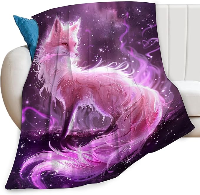 Pink Fox Throw Blanket Fox Blankets Gifts for Couch Sofa Bed Stuff Decor Soft Cozy Lightweight Fleece Flannel Bedding for Lover Men Women Girls Adults 50"x60"