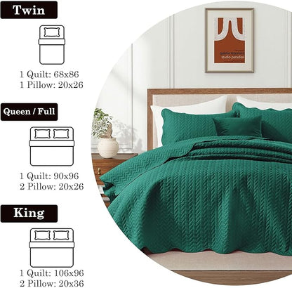 IR Imperial Rooms California King Quilt Bedding Set Size (118"x106") + 2 Pillow Shams (20" x 36"+ 2") - 3 Pcs All Season Reversible Microfiber Coverlet Embossed Quilt Bedspread (Emerald)