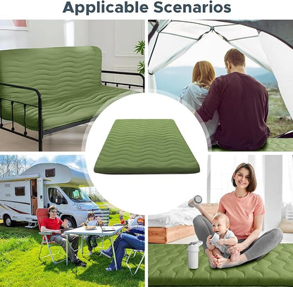 Japanese Floor Mattress, 100% High Density Comfortable Foam, 4" Thicken Foldable Mattress Tatami Mat Sleeping Pad, Ideal for Comfort and Support, Kids Floor Lounger Camping Bed Sofa, Green, Queen