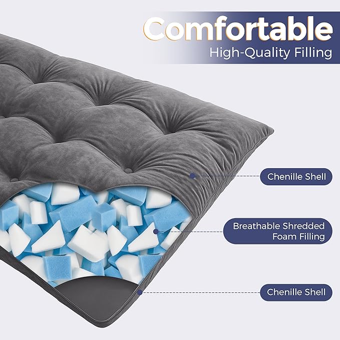 MAXYOYO Japanese Floor Mattress Queen Size, 6" Foldable Futon Mattress Tufted Roll Up Floor Bed, Thick Chenille Tatami Mat Sleeping Pad for Camping Guest Room Dormitory Bedroom RV, Dark Grey