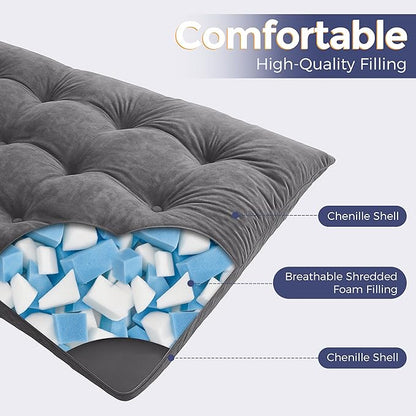 MAXYOYO Japanese Floor Mattress Queen Size, 6" Foldable Futon Mattress Tufted Roll Up Floor Bed, Thick Chenille Tatami Mat Sleeping Pad for Camping Guest Room Dormitory Bedroom RV, Dark Grey