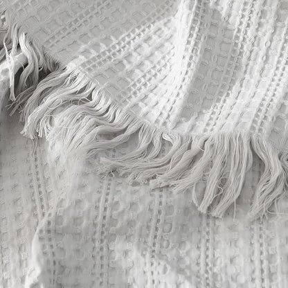 100% Cotton Waffle King Blanket with Fringe 104"x90", Pre-Washed Waffle Weave Blanket for All Season, Lightweight Breathable Soft Cozy Throw Blanket for Couch, Bed, Travel (Light Grey)
