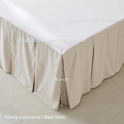 BISELINA French Linen Pleated Bed Skirt, 18" Tailored Draped Natural Linen-Cotton Blend Basic Dust Border Soft Comfort Farmhouse Bedding (18" King, Linen)