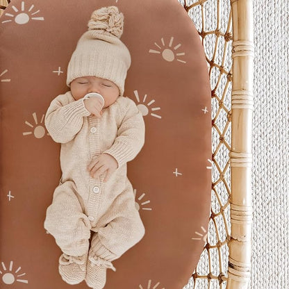 GRSSDER Stretchy Ultra Soft Bassinet Sheet 3 Pack, Universal Fit for Bassinets Baby Cradle Moses Basket Oval Rectangle Mattress or Changing Table Pad Safe and Snug, Stylish Print of Sunny Bear