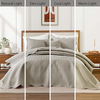 IR Imperial Rooms California King Quilt Bedding Set Size (118"x106") + 2 Pillow Shams (20" x 36"+ 2") - 3 Pcs All Season Reversible Microfiber Coverlet Embossed Quilt Bedspread (Beige)
