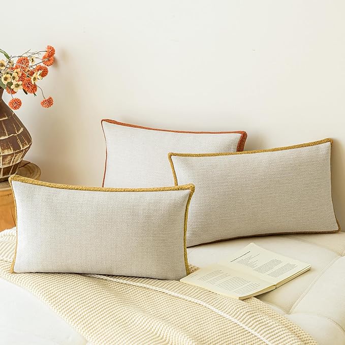 a moment Loop Yarn Linen-Like Pillow Cover Natural Soft Decorative Throw Pillow Case Farmhouse 12x20 Inch, Bohemian Textured Cushion Cover for Sofa Bed, Wrinkle-Resistant Home Decor Mustard Yellow