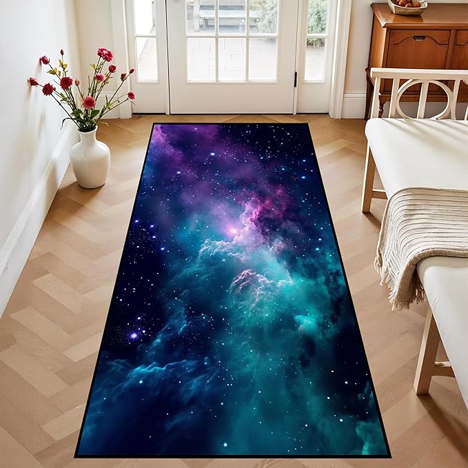 Galaxy Area Rug Dark Blue Starry Sky Carpets for Kids Bedroom Living Room Glitter Outer Space Throw Rugs Floor Mat,39"x 79",Dark Blue