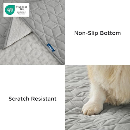 Bedsure 100% Waterproof Bed Cover for Dogs Washable - Non Slip Waterproof Dog Blanket for Bed, Lightweight Furniture Protector Durable for Pet Cat Puppy with Non-Slip Bottom, Grey, 82x102IN