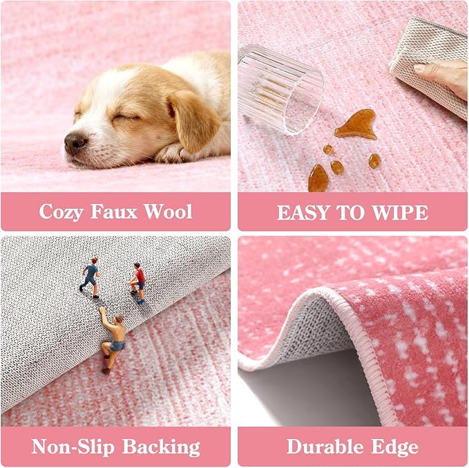 Wonnitar Washable Pink Rug Runners 2x6, Modern Ombre Bathroom Runner Rug, Contemporary Non-Slip Hallway Runner, Gradient Bedroom Girls Carpet Runner for Laundry Room Bath (Pink, 2'x6')