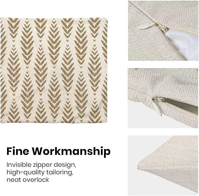 BETGINY Tan Khaki Boho Pillow Covers 18 x 18 Inch Pack of 2, Bohemian Ethnic Herringbone Pattern Decorative Throw Pillow Covers Linen Modern Geometry Farmhouse Outdoor Pillowcase for Sofa Couch Decor