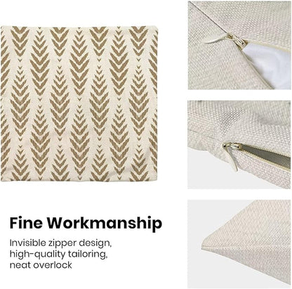 BETGINY Tan Khaki Boho Pillow Covers 18 x 18 Inch Pack of 2, Bohemian Ethnic Herringbone Pattern Decorative Throw Pillow Covers Linen Modern Geometry Farmhouse Outdoor Pillowcase for Sofa Couch Decor