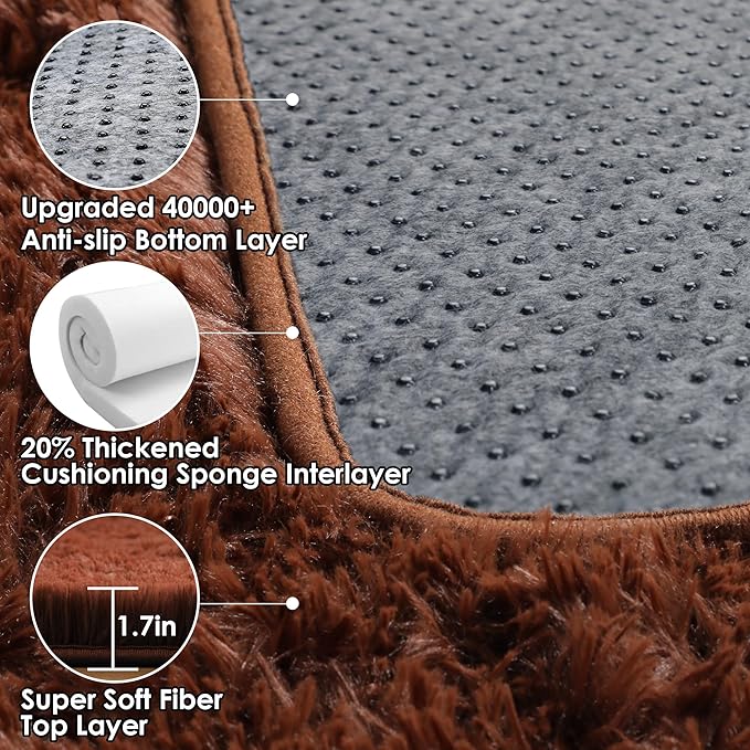 ONASAR Brown 8x10 Area Rugs for Living Room, Large Fluffy Shag Bedroom Rug, Washable Soft Plush Thick Shaggy Big Floor Carpet for Kids Boy and Girls Teen Dorm Nursery Indoor Home Decor Aesthetic