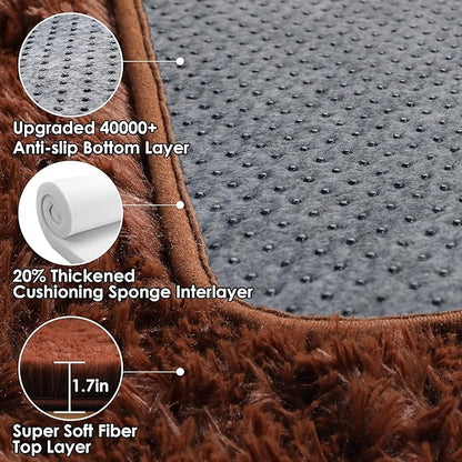 ONASAR Brown Rugs for Living Room Bedroom, 5x8 Washable Fluffy Bedside Area Rug, Soft Plush Shaggy Indoor Floor Carpet for Nursery Kids Girls Boys Teen Dorm Home Office Decor Aesthetic