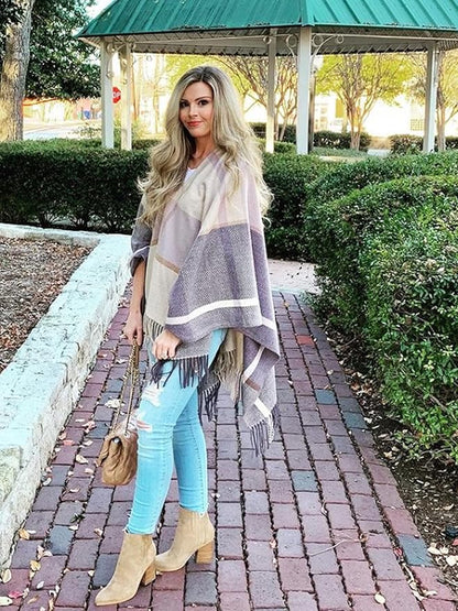Moss Rose Women's Travel Plaid Shawl Wrap Open Front Poncho Cape for Fall Winter