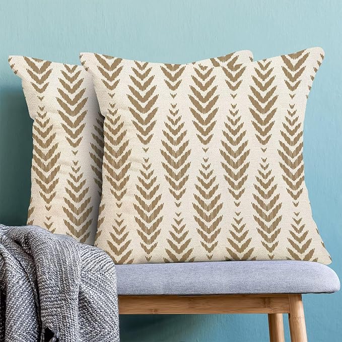BETGINY Tan Khaki Boho Pillow Covers 20 x 20 Inch Pack of 2, Bohemian Ethnic Herringbone Pattern Decorative Throw Pillow Covers Linen Modern Geometry Farmhouse Outdoor Pillowcase for Sofa Couch Decor