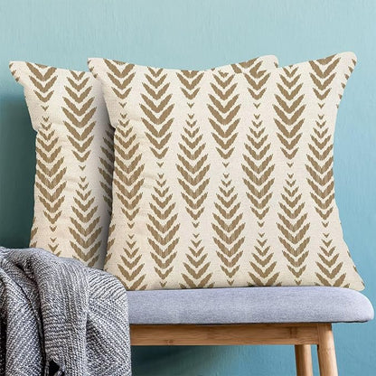 BETGINY Tan Khaki Boho Pillow Covers 18 x 18 Inch Pack of 2, Bohemian Ethnic Herringbone Pattern Decorative Throw Pillow Covers Linen Modern Geometry Farmhouse Outdoor Pillowcase for Sofa Couch Decor