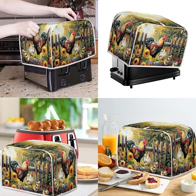 Rooster Blender Cover Toaster Cover 2 Slice Washable Dust Protection Sunflower Kitchen Small Appliance Dust Covers Kitchen Accessories